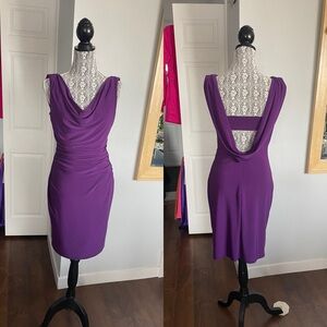 Vintage 2000s Cowl Neck Ruched Draped Back Midi Dress Medium